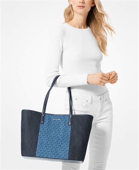 michael kors carter signature denim open tote|Michael Kors Carter Denim Open Tote, Created for Macy's .